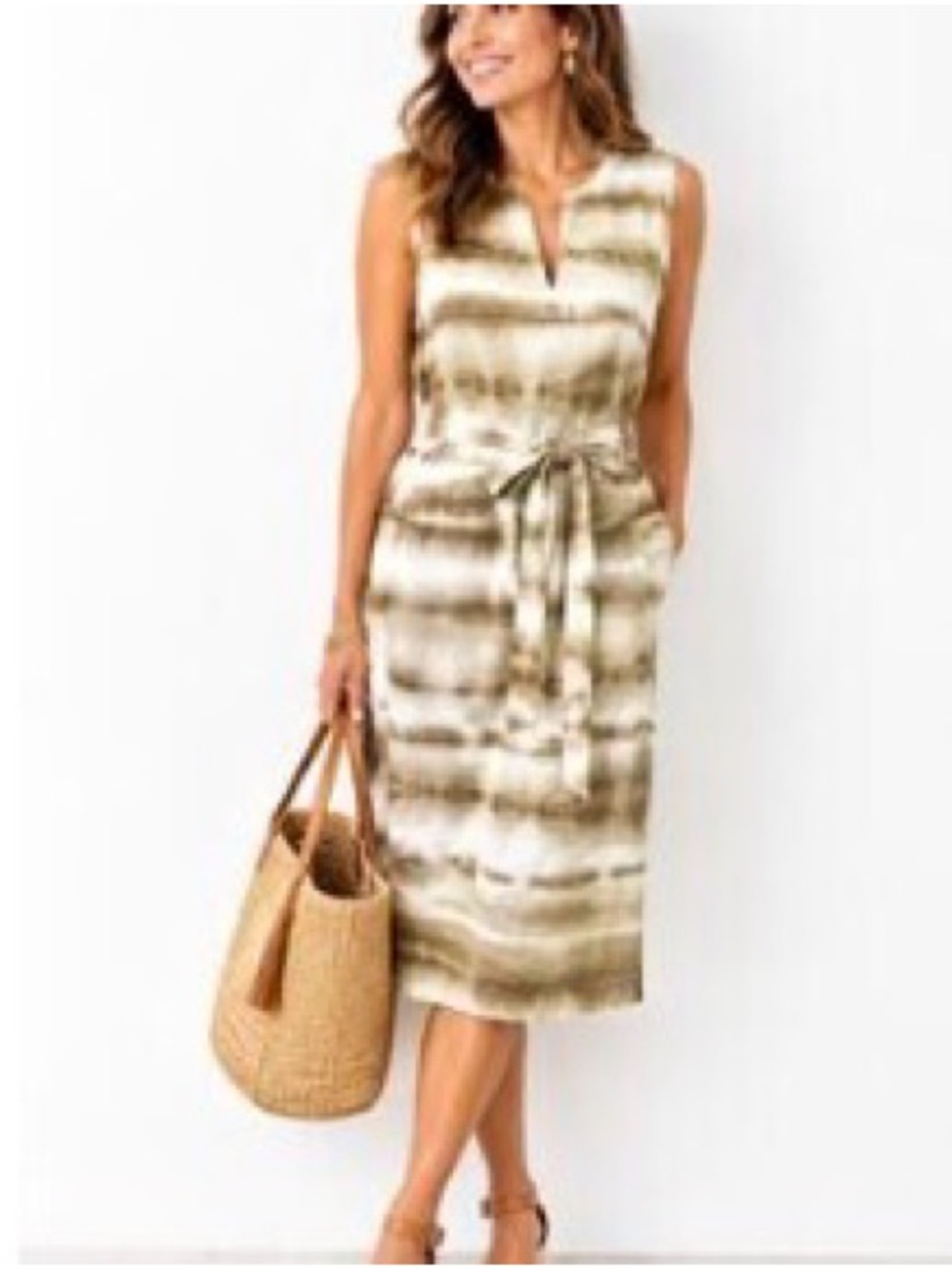 Tommy Bahama Brown and Cream Sleeveless Tie-Dye Shift Dress